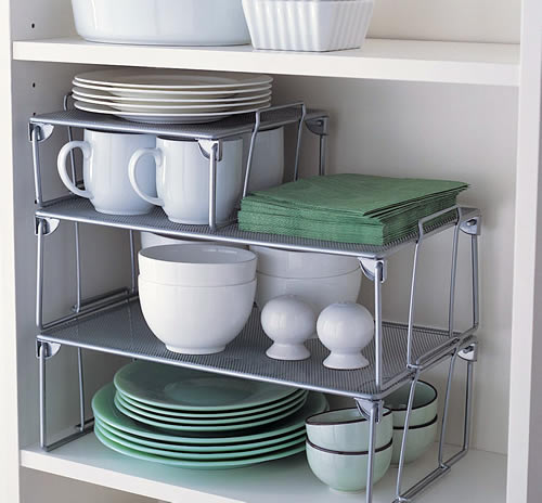 Organizing Kitchen Cabinets - Storage Tips & Ideas For Cabinets Stack shelves to make use of head room. - Organizing Kitchen Cabinets - Storage Tips & Ideas For Cabinets