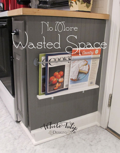 Just because you haven't read last month's issue yet, doesn't mean you won't. Instead of letting dated magazines pile up on your counters, create a designated storage spot for them. Plus they'll be at-the-ready when you need a little inspiration.<br />See more at White Tulip Designs »<br />