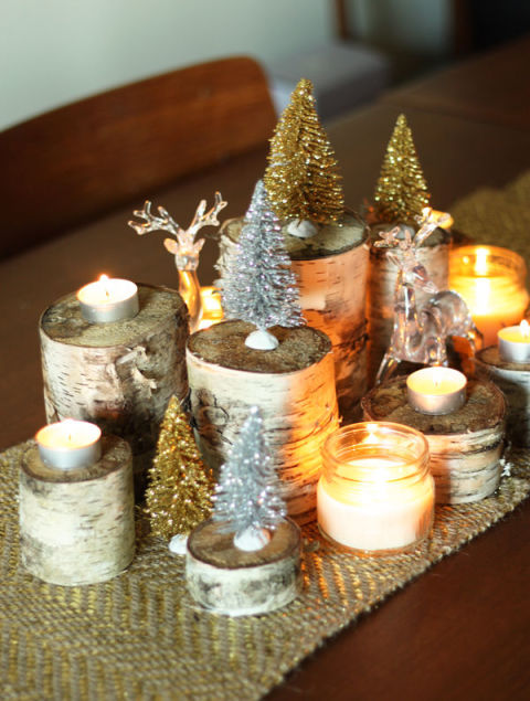 Recreate a shimmery forest with miniature evergreens and carefully carved logs. See more at The Sweet Escape »
