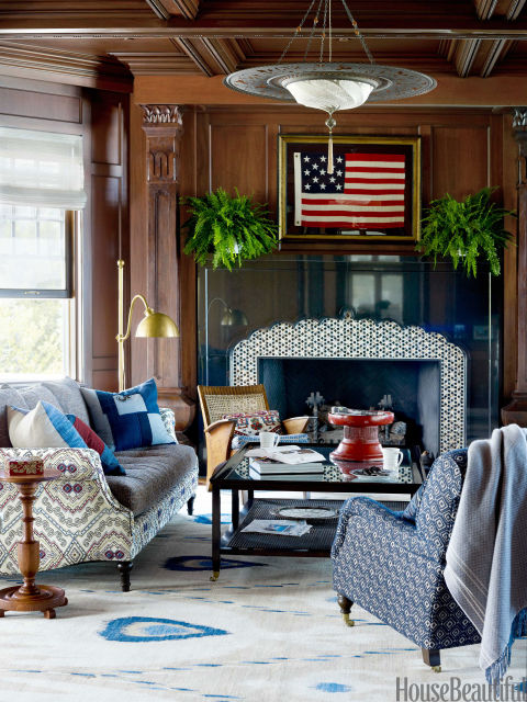 Patriotic Decor For 4th Of July Red White And Blue Decorating Black Granite Mantel