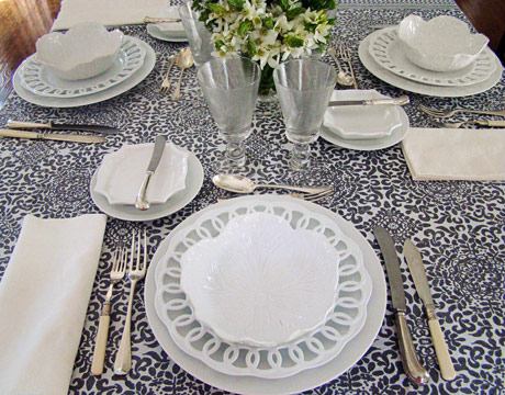 "The idea here is to keep the colors calming and soft. I love using two colors on a table. It has a bigger impact and creates a stronger story. I've mixed white with gray, silver, and crystal to create this glimmering holiday lunch. All whites — and all off-whites, for that matter — go together, regardless of provenance, style, or age." — Victoria Amory, Writer, Palm Beach